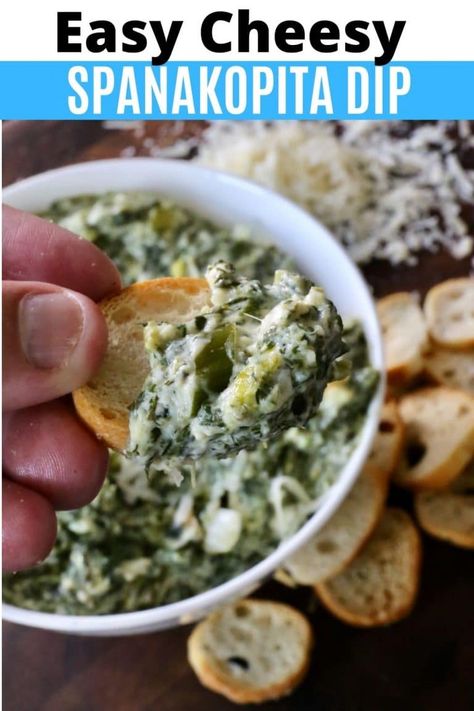 Spanakopita Dip, Easy Healthy Dips, Greek Easter Recipes, Greek Dip Recipes, Cheesy Dip Recipes, Greek Appetizer, Greek Spanakopita, Spinach Cream Cheese, Easy Homemade Snacks