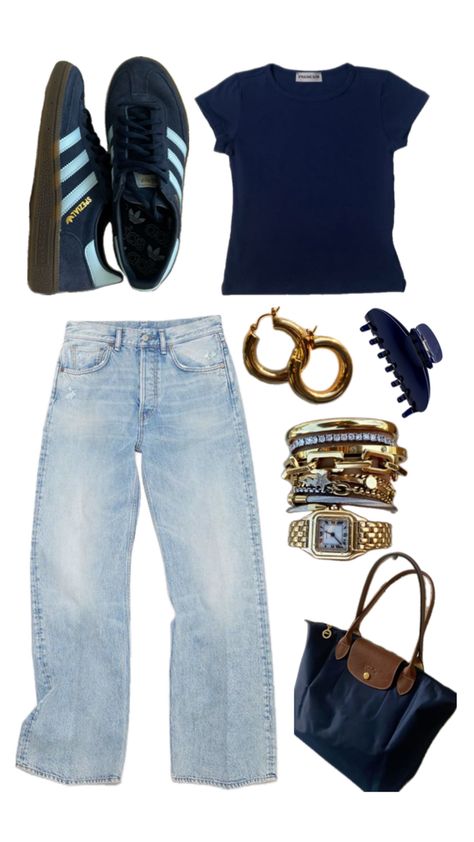 #Longchamp #spezial #navy #basic #blue #cleangirlaesthetic #demure #hairclip #adidas #adidas Adidas Special Outfits Women, Navy Sambas Adidas Women Outfit, Navy Sneakers Women Outfit, How To Style Adidas Spezial, Blue Spezials Adidas Outfit, What To Wear With Navy Blue Leggings, Spezial Navy Blue Outfit, Navy Blue Gazelle Adidas Outfit, Adidas Spezial Outfit Woman