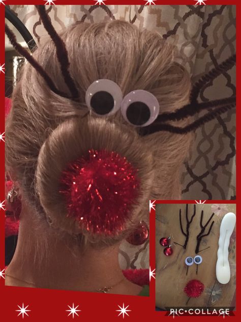 Reindeer Hair Bun, Reindeer Makeup, Reindeer Dress, Reindeer Diy, Rudolph Red Nose, Reindeer Costume, Christmas Dress Up, Reindeer Antlers, Christmas Hair