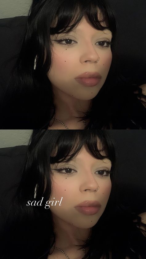 Latina Inspired Makeup, Darker Makeup Ideas, Y2k Asian Makeup, Narrow Eyes Makeup, Downtown Makeup Looks, Fake Moles Makeup, Natural Alt Makeup, Fall Makeup Aesthetic, Casual Makeup Looks