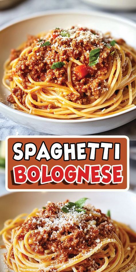 Spaghetti Bolognese Ingredients: 1 tbsp olive oil 1 onion, diced 2 carrots, diced 2 celery stalks, diced 2-3 cloves garlic, minced 5-6 fresh basil leaves (or 2 tsp dried basil) 400g (14oz) canned diced tomatoes 500g (17oz) tomato passata (crushed tomatoes) 250ml (1 cup) water 2 tsp dried oregano 450g (1lb) ground beef (extra lean) Salt and pepper to taste 450g (1lb) spaghetti #spaghetti #easyrecipes #camilarecipes Beef Spaghetti Recipes, Spaghetti Recipes With Ground Beef, Spaghetti Beef Recipe, Recipes With Diced Tomatoes, Tomato Passata, Spaghetti Bolognese Recipe, Bolognese Recipe, Dried Basil, Easy Pasta Dishes