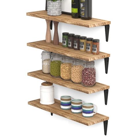 Laurel Foundry Modern Farmhouse Nieves Solid Wood Bracket Shelf & Reviews | Wayfair Moms Kitchen, Kitchen Floating Shelves, Wall Shelves Bedroom, Rustic Wall Shelves, Kitchen Wall Shelves, Wall Shelving Units, Kitchen Storage Shelves, Rustic Floating Shelves, Picture Shelves