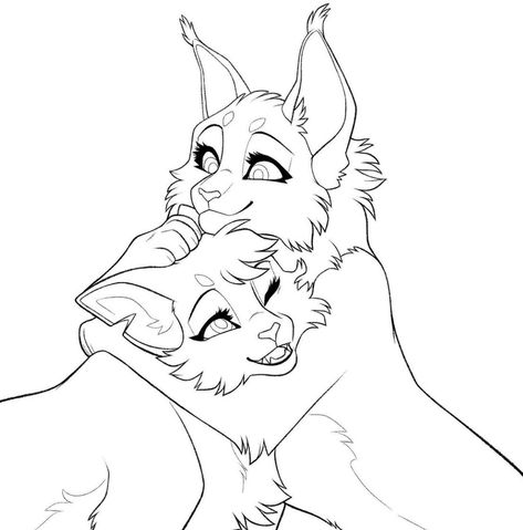 Warrior Cat Base Drawing Couple, Warrior Cat Sketch Base, Warrior Cats Oc Base Family, Warrior Cats Outline, Warrior Cat Couple Base, Cat Bases Drawing, Warrior Cat Template, Therian Coloring Pages, F2u Warrior Cat Base Transparent