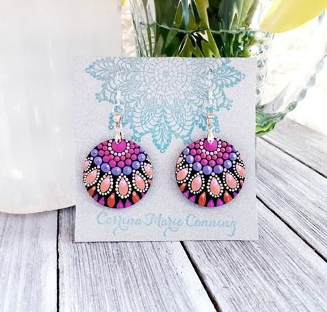 Mandala Jewelry, Mandala Earrings, Hand Painted Earrings, Painted Jewelry, Painted Earrings, Hand Painted Jewelry, Dot Art Painting, Jewelry Hand, Mandala Dots