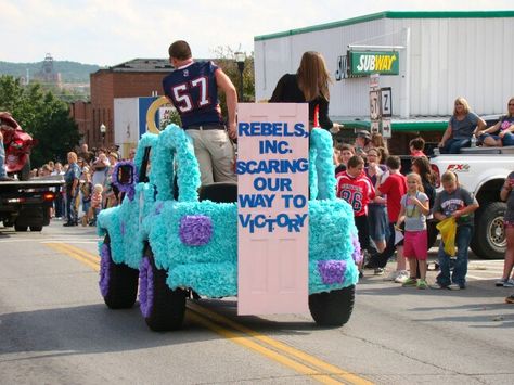 Monsters, Inc. themed homecoming car. Proposal Ideas Disney, Disney Homecoming, Homecoming Poster Ideas, Pep Rally Games, Cars Decorations, Homecoming Floats, Homecoming Themes, Homecoming Posters, School Spirit Days