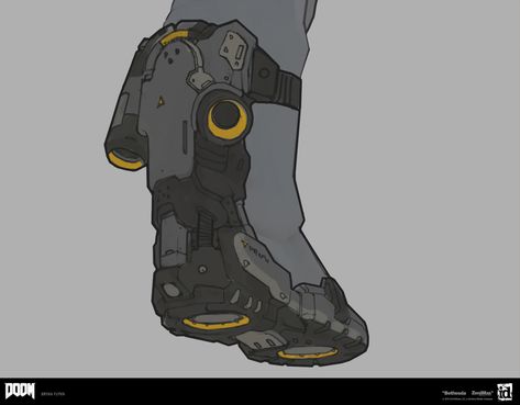 ArtStation - Doom 2016 Jump Boots Pickup, Bryan Flynn Shoes Concept Art, Boots Futuristic, Jump Boots, Doom 2016, Sci Fi Tech, Futuristic Armour, Sci-fi Armor, Arte Robot, Cyberpunk Character