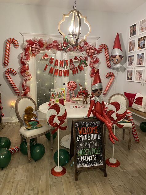North Pole Christmas Party Theme, North Pole Breakfast Decorations, North Pole Bakery Decorations, Elf On The Shelf North Pole, Christmas Breakfast Decor, North Pole Themed Party, Elf On The Shelf North Pole Breakfast, Christmas North Pole Decorations, Elf Breakfast Ideas North Pole