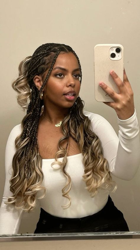 50 Stunning Braids for Black Women: Gallery & Video Showcase | 50 of the Best Braids for Black Women (Gallery & Video) | Aesthetic Braided Hairstyles For Women French Braids Styles For Black Women, Cornrows Braids For Black Women Blonde, Twisted Braids With Curls, French Curl Braids Color Ideas, Knotless Box Braids French Curls, French Curl Braids Medium, Braids For Black Women Medium, Box Braids With French Curls, Medium French Curl Braids