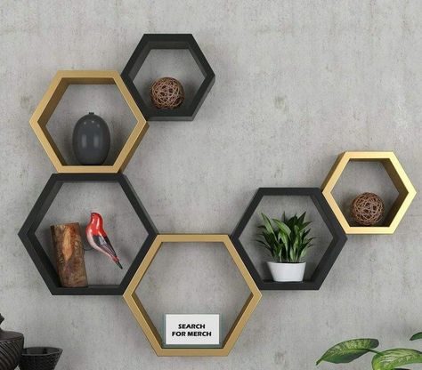 home decorating ideas living room Hexagon Wall Shelf, Shelves Furniture, Hexagon Shelf, Wall Shelves Bedroom, Wood Hexagon, Honeycomb Shelves, Corner Wall Shelves, Modern Wall Shelf, Hexagon Shelves