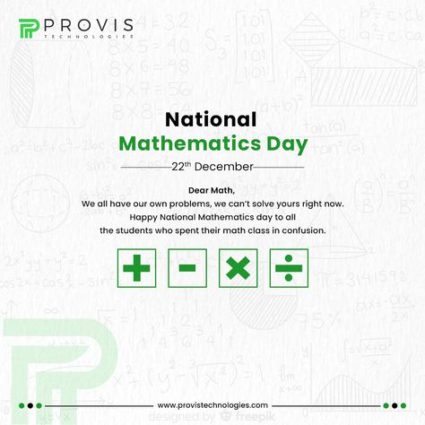 Happy National Mathematics Day to all the students who spent their math class, solving problems and confusions.. #national #mathematics #day #maths #science #Statistics #knowledge #academics #ramanujan #aryabhatta Happy National Mathematics Day Poster, Mathematics Day Status, Happy Maths Day, National Mathematics Day Creative Ads, National Mathematics Day Poster, Maths Day Poster, National Mathematics Day, Mathematics Day, Mogu Mogu