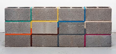 artist Ethan Greenbaum uses plasticine or colored grout instead of cement. Reminds me of a shirt pattern. I find it charming. via the improvised life. Things Organized Neatly, Cinder Block Walls, Coloured Grout, Cement Blocks, Concrete Block, Cinder Block, Concrete Design, Block Wall, Concrete Blocks