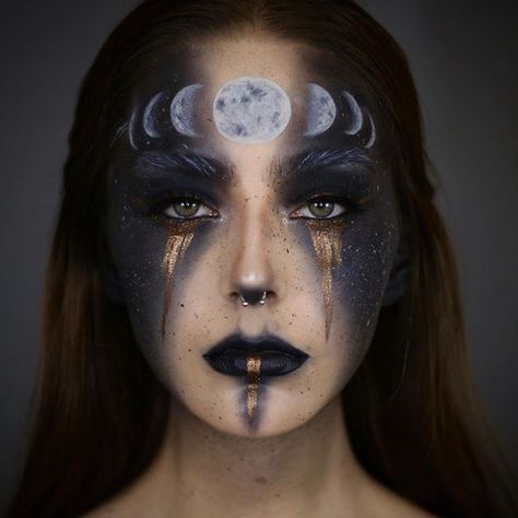 Nikki Sanders (@nikki_sanders) • Instagram photos and videos Goddess Makeup Halloween, Moon Goddess Makeup, Pagan Makeup, Halloween Makeup Witch, Goddess Look, Goddess Makeup, Creepy Halloween Makeup, Halloween Makeup Inspiration, Cool Makeup Looks