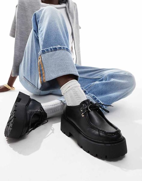 Shoes by ASOS DESIGN Styled from the sole Lace-up fastening Apron toe Chunky sole Textured tread Trouser Co Ord, Flat Shoe, White Trainers, Maxi Dress Trend, Adidas Samba, Petite Maternity, Lace Up Flat, Tea Dress, Plus Size Pregnancy