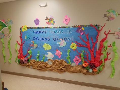 Oceans of fun bulletin board, under the sea Bulletin Board Under The Sea, Sea Bulletin Board Ideas, Under The Sea Bulletin Board, Sea Bulletin Board, Ocean Bulletin Board, Under The Sea Decorations, Summer Bulletin Boards, Ocean Theme Classroom, Fall Classroom Decorations