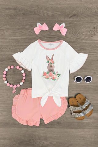 Easter Clothing, Outfit Layouts, Boutique Outfits, Sparkle In Pink, Capri Set, Denim Capri, Twin Outfits, Outfit Layout, White Bunny