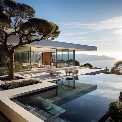 Modern Coastal Home Rendering: Go Beyond Your Imagination Minimalist Resort Architecture, Ocean Home Exterior, Cliff Houses Architecture, Luxury Coastal Home, Modern Coastal Architecture, Seaside House Exterior, Modern Villa Landscape, Modern Beach Houses, Modern Coastal Home Exterior