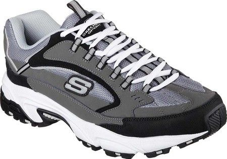 Men's Skechers Stamina Cutback Training Shoe - Charcoal/Black with FREE Shipping & Exchanges. A classic athletic trainer gets a comfort update in the SKECHERS Stamina - Sketchers Shoes, Trail Design, Skechers Memory Foam, Athletic Trainer, Basket Noir, Mens Training Shoes, Mens Skechers, Mens Athletic Shoes, Fabric Shoes