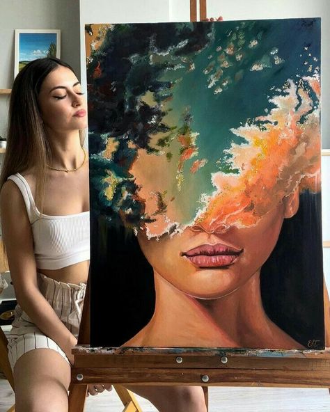 Painting Artwork Ideas, Self Potrait Paintings Abstract, Oil Painting On Canvas Portrait, Beautiful Canvas Paintings Acrylics, Self Portrait Ideas Painting, Acrylic Painting Ideas On Canvas Abstract Art Inspiration, Abstract Portrait Painting Acrylics, Painting Ideas People, Acrylic Canvas Painting Ideas Aesthetic