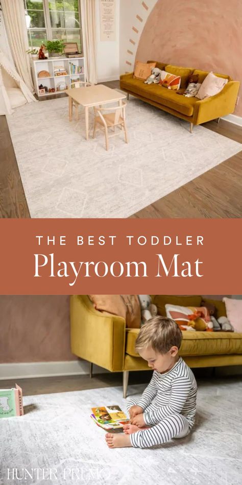 Hi mamas! One of our most-used baby/toddler items is definitely our House of Noa playmat. Not only are they the most beautiful playmats on the market, but they are super functional and easy to clean. We have hardwoods throughout the house and these mats allow us to create safe play spaces for Remy. They don’t look like your typical playmat…everyone always thinks it’s a rug! Best Toddler Playroom Mat | Baby Items | Hunter Premo | Nashville Style Best Rugs For Playroom, Playroom Hardwood Floors, Play Mat Rug, Neutral Playroom Rug, Main Floor Playroom, Rug For Playroom, Toddler Boy Room Rug, Playroom Area Rug, House Of Noa Playmat