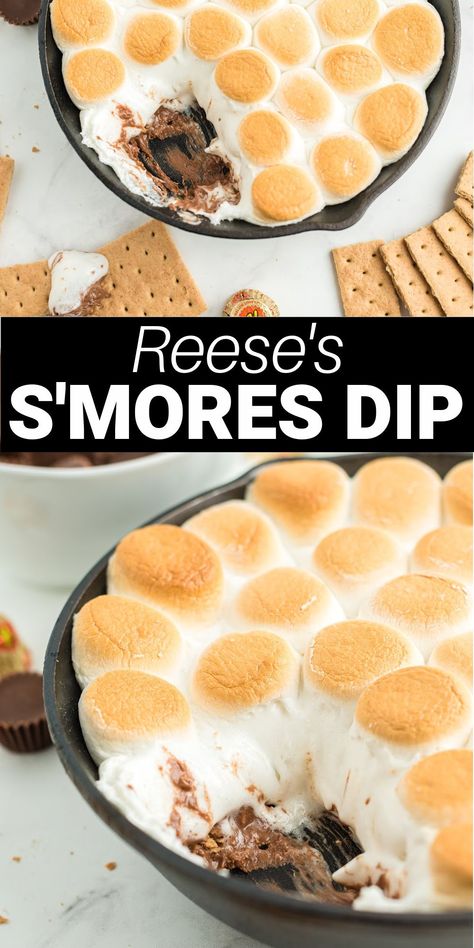 Reeses Dip, Two Ingredient Desserts, Bakery Oven, Baked Smores, Smores Dip, Baked Dips, Peanut Butter Dip, Smore Recipes, Reese's Peanut Butter Cups