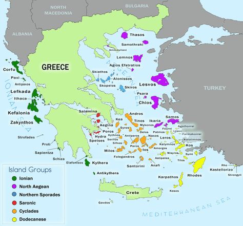 All the Greek Island Groups Explained Skiathos, Thasos, Greek Islands Map, Map Of Greece, Aegean Islands, Dodecanese Islands, Greece Map, Greek Travel, Mind Blowing Facts