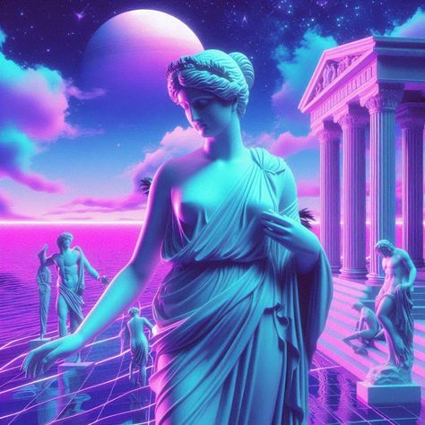 Wave Aesthetic, Vaporwave Cyberpunk, Visual Style, Greek And Roman Mythology, Vaporwave Aesthetic, Roman Mythology, Illusion Art, Cool Wallpapers Art, Football Wallpaper