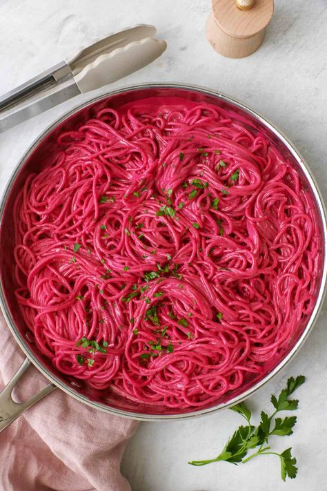 This bright pink pasta is made with steamed beets, giving it a beautiful hue and an earthy, cheesy flavor with added parmesan and ricotta. | Pink Pasta | Beet Pasta | Steamed Beets, Unique Pasta Dishes, Pink Pasta, Pink Sauce Pasta, Beet Pasta, Unique Pasta, Creamy Pasta Dishes, Taco Pasta, Impressive Recipes