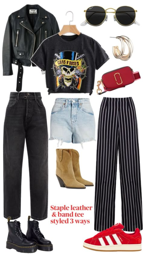 Comfy Rockstar Outfit, Rockstar Capsule Wardrobe, Summer Rock Style, Black Band Tee Outfits, Rockville Outfits, Punk Concert Outfit, Boho Rocker Style, Edgy Capsule Wardrobe, Band Tee Style