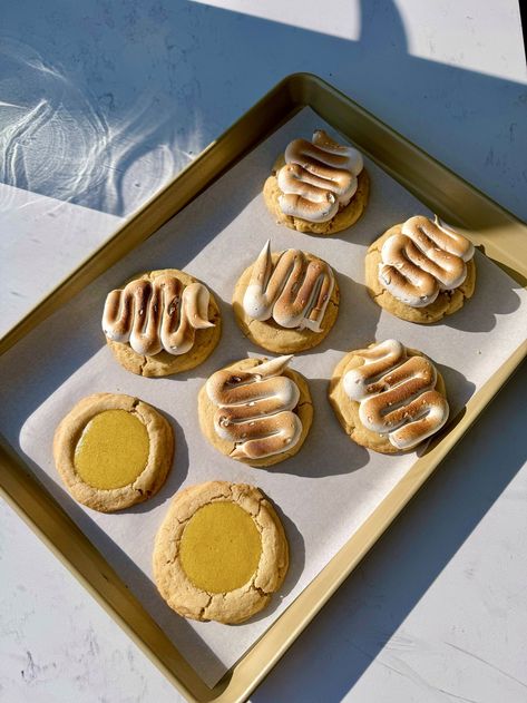 Lemon Meringue Pie Cookies — Ryan Nordheimer Lemon Meringue Sugar Cookies, Lemon Meringue Pie Cookies, Pie Dough Cookies, Springtime Cookies, Lemon Meringues, Lemon Curd Cookies, Lemon Meringue Cookies, Lemon Sweets, Buttery Sugar Cookies