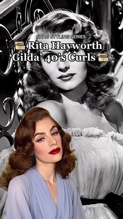 Shag Styling, 1940 Hairstyles, Rita Hayworth Gilda, S Curls, Cabelo Pin Up, Vintage Hairstyles For Long Hair, Pin Up Curls, Old Hollywood Hair, 40s Hairstyles