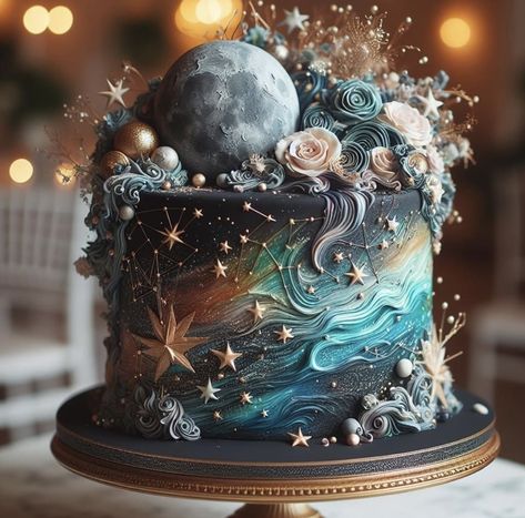 Magical Cake Ideas, Unique Bday Cake, Fantasy Cake Ideas, Fantasy Birthday Cake, Witch Cakes, Delish Cakes, Planet Cake, Huge Cake, Fantasy Cake