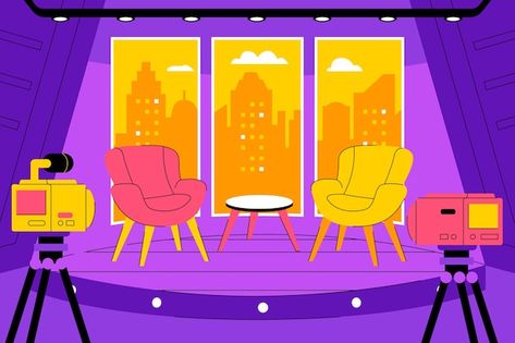 Hand drawn talk show background | Free Vector #Freepik #freevector #tv-show #hand-drawn-background #flat-design #tv-background Talk Show Background, Podcast Background, Show Background, Children's Book Layout, Design Tv, Stage Background, Digital Texture, Bedtime Story, Nice Pictures