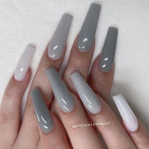 Milky Gray Nails, Grey Tapered Square Nails, Matte Gray Acrylic Nails, Matte Grey Acrylic Nails, Gray Long Nails Acrylic, Matte Gray Coffin Acrylic Nails, Kardashian Nails, Gray Nails, Minimal Nails