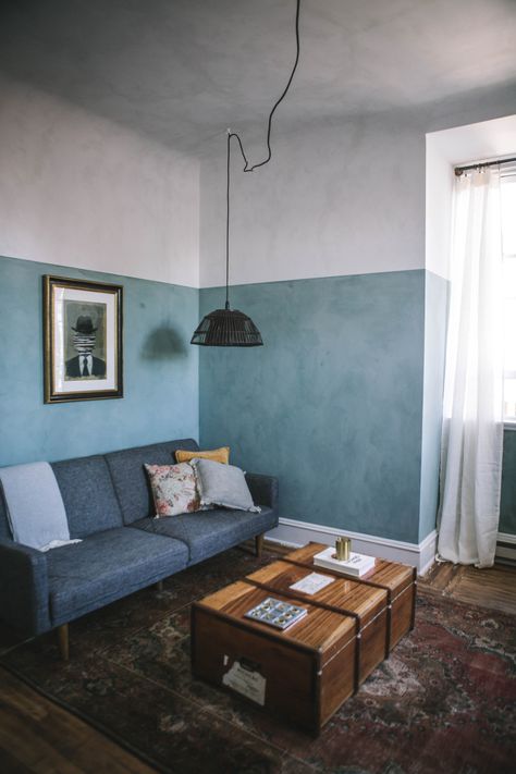 Limewash Walls, Blue Walls Living Room, Best Blue Paint Colors, Washing Walls, Farmhouse Side Table, Cute Dorm Rooms, Diy Home Decor Ideas, Blue Paint Colors, Blue Rooms