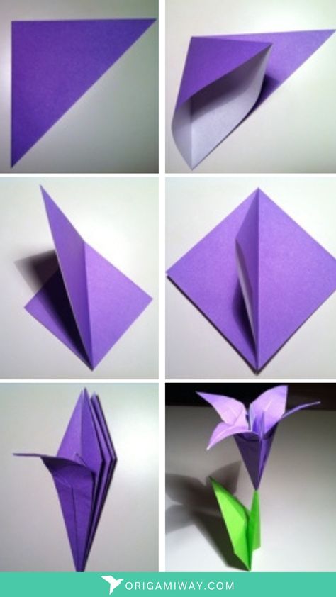 An origami paper violet iris flower Purple Origami Flower, Paper Origami Flowers Easy, Small Paper Flowers Diy, Origami Flower Bouquet, Paper Origami Flowers, Easy Origami Flower, Origami Flowers Tutorial, Paper Projects Diy, Origami Patterns