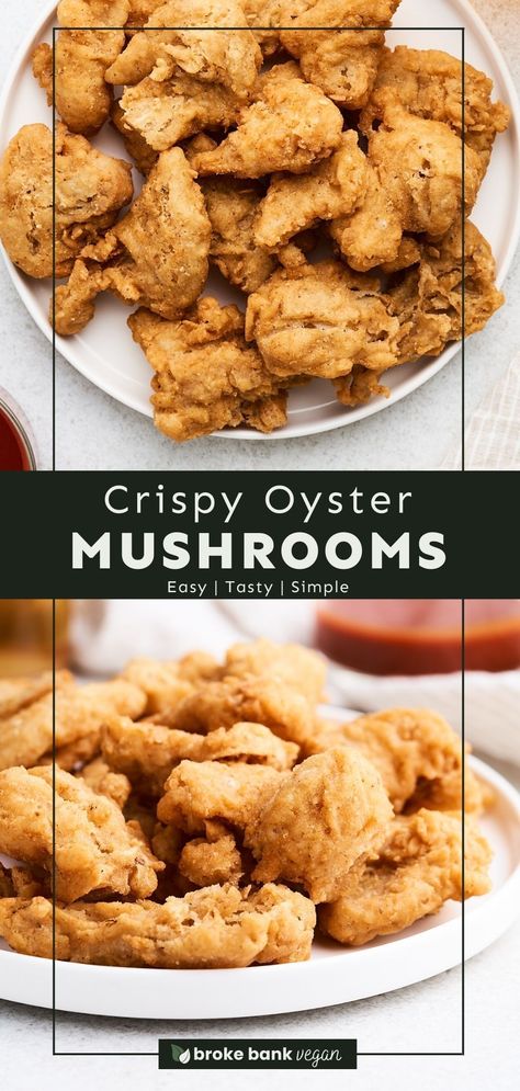 Try fried oyster mushrooms for a fried chicken alternative that’s just as crispy, crunchy, and meaty! Tender, umami-rich mushrooms are coated with a homemade buttermilk batter and spice-infused coating, then fried until golden. This crowd-pleasing snack is perfect on its own, as a filling for your favorite sandwich, or even as a burger addition! #friedoystermushrooms #oystermushrooms Vegan Superbowl, Fried Oyster Mushrooms, Appetizer Vegan, Chicken Substitute, Fried Oyster, Vegan Fried Chicken, Vegan Fries, Fried Oysters, Oyster Mushrooms