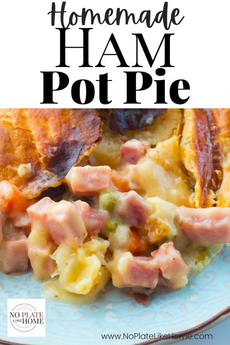 Creamy homemade ham pot pie is a delicious and wholesome family meal made with ham cubes, peas, carrots in a creamy cheese sauce. Use leftover Thanksgiving or Easter ham. It's a hearty family dinner. Make it with leftover ham or ham cubes. Click the link to get the recipe. Ham And Cheese Pot Pie, Cube Ham Recipes Easy, Homemade Ham Pot Pie, Recipes For Leftover Ham Casseroles, Ham And Egg Pie Southern, Cube Ham Recipes, Ham Cubes Recipes Dinners, Cubed Ham Recipes Easy, Ham Meals Ideas Dinners