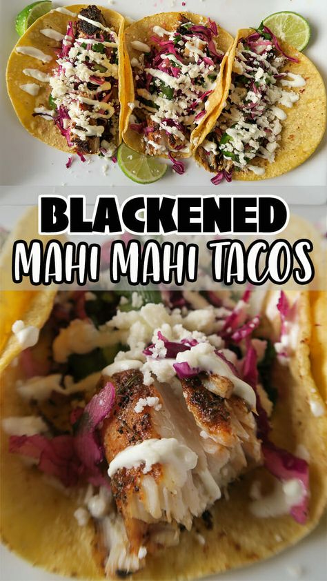 Mahi Mahi Fish Tacos, Mahi Tacos, Fish Tacos With Cabbage, Fish Taco Recipe, Mahi Mahi Tacos, Easy Fish Tacos, Mahi Fish, Red Cabbage Slaw, Salsa Guacamole