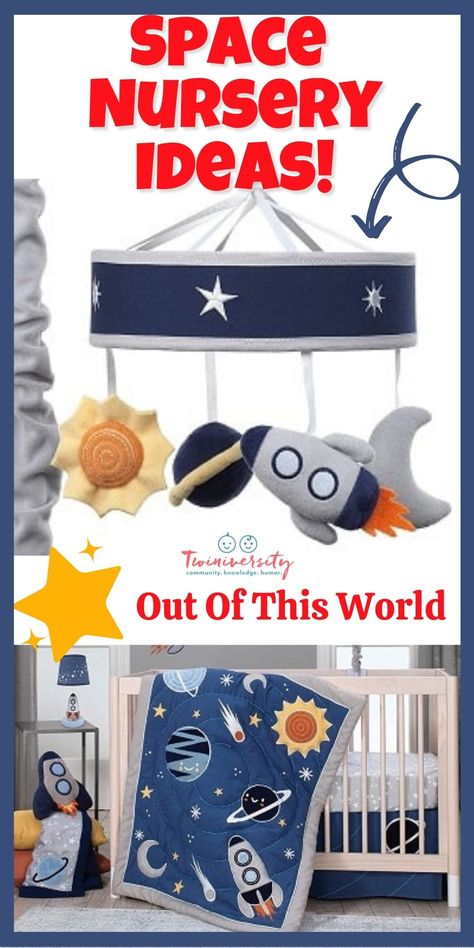 Space Themed Nursery Ideas Nursery Themes Space, Unique Boy Nursery Themes, Gender Neutral Twin Nursery, Neutral Twin Nursery, Twin Nursery Gender Neutral, Nursery For Boys, Twin Nursery Ideas, Ship Nursery, Themed Nursery Ideas