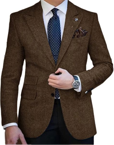 Men's Retro Vintage Tweed Blazer Herringbone Blazer Regular Plus Size Single Breasted Two-buttons Black Champagne Red Royal Blue 2024 2024 - $59.99 Men’s Tweed Suit, Retro Suits Men, Tweed Blazer Men, Tweed Blazer Outfit, Terno Slim Fit, Outfit Elegante, Terno Slim, Informal Dress, Blazer Outfits Men