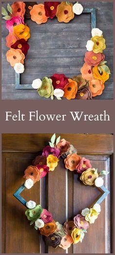 Flower Wreath Tutorial, Felt Flower Wreaths, Felt Wreath, Wreath Tutorial, Diy Hanging, Felt Flower, Felt Diy, Diy Home Decor Projects, Felt Flowers