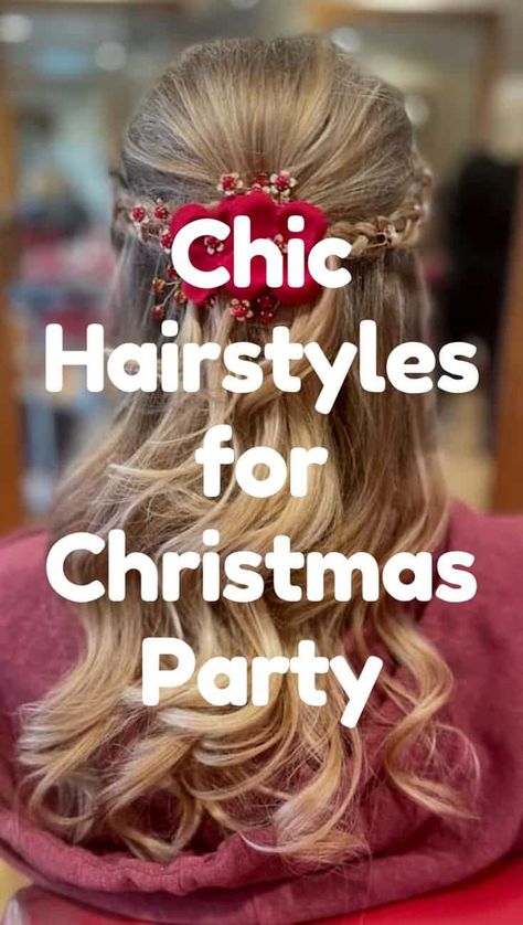 40 Chic Hairstyles for Christmas Party Christmas Hairstyles Half Up Half Down, Easy Holiday Party Hairstyles, Christmas Updo Party Hair, Hairstyle For Christmas Party, Holiday Party Hairstyles Long, Hair Styles For Christmas Party, Hairstyles For Medium Length Hair Party, Christmas Party Hair Ideas, Holiday Updos Christmas Party Hair