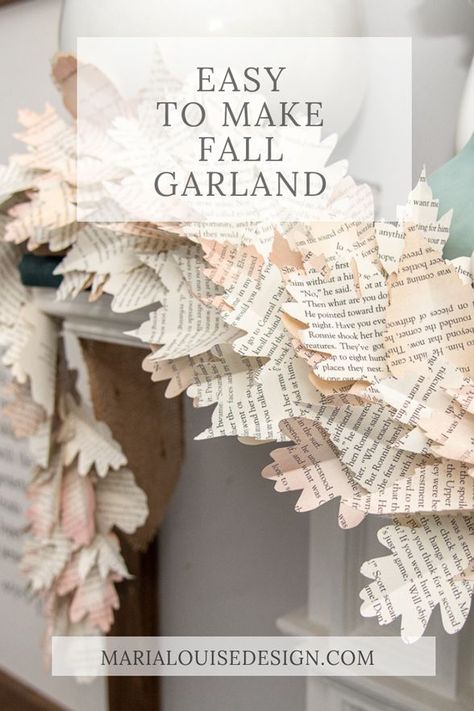 Fall Garland Diy, Book Page Garland, Rustic Interior Design, Fall Garlands, Book Page Crafts, Interior Design Rustic, Fall Garland, Fall Deco, Autumn Crafts