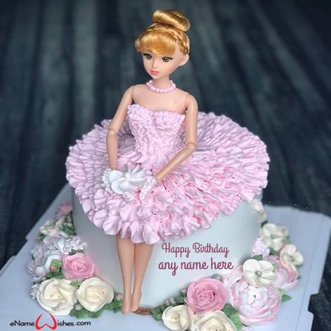 write name on pictures with eNameWishes by stylizing their names and captions by generating text on Cute Barbie Doll Cake with Name Generator with ease. Name On Cake, Barbie Dress Cake, Doll Cake Designs, Write Name On Cake, Princess Doll Cake, Barbie Doll Birthday Cake, Barbie Doll Cake, Birthday Cake Write Name, Cake Designs For Girl