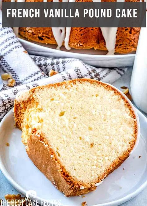 French vanilla coffee creamer and buttery extracts give this French Vanilla Pound Cake an amazing flavor! Top with glaze, vanilla ice cream, and pecans for the ultimate dessert.  #dessert #bundtcake #cake #vanila Vanilla Cake Mix Recipes, French Vanilla Coffee Creamer, Vanilla Pound Cake Recipe, Homemade Coffee Creamer Recipe, Vanilla Pound Cake, French Vanilla Creamer, French Vanilla Cake, Vanilla Coffee Creamer, Coffee Cake Recipes Easy