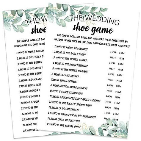 We offer Free Shipping on all order!! Wel come to my stores, The Smart of your choice and satisfaction guarantee. Bridal Shower Game Cards, The Wedding Shoe Game, Greenery Theme Engagement Party Cards For Wedding, Bridal Shower Decorations, Engagement Activities Ideas, Wedding Shower Party Game Card Gallery Product Description Features 💚 What Will You Get：This bridal shower game cards are includes 30 "bridal pictionary" card( 5*7inches) and 1 answer key(5*7in). The colorful on the cards will br Couple Bridal Shower Games, Household Shower Games, New Bridal Shower Games, Virtual Bridal Shower Games, Couples Bridal Shower Games, Wedding Shower Games For Couples, He Said She Said Bridal Shower Game, Wedding Shower Games Ideas, Coed Bridal Shower Games