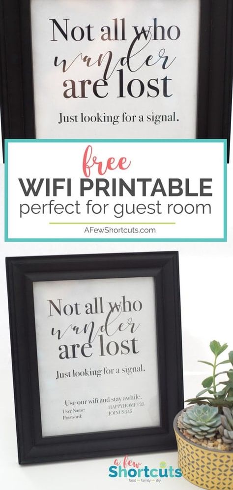 Get your guest room ready for your friends and family with this adorable FREE wifi printable sign. Simply fill in your password, print, and frame! #printable #home #homedecor #guestroom Guest Bedrooms Ideas, Quotes Short Simple, Guest Room Sign, Small Guest Rooms, Guest Wifi, Basement Guest Rooms, Frame Printable, Small Guest Bedroom, Wifi Password Sign