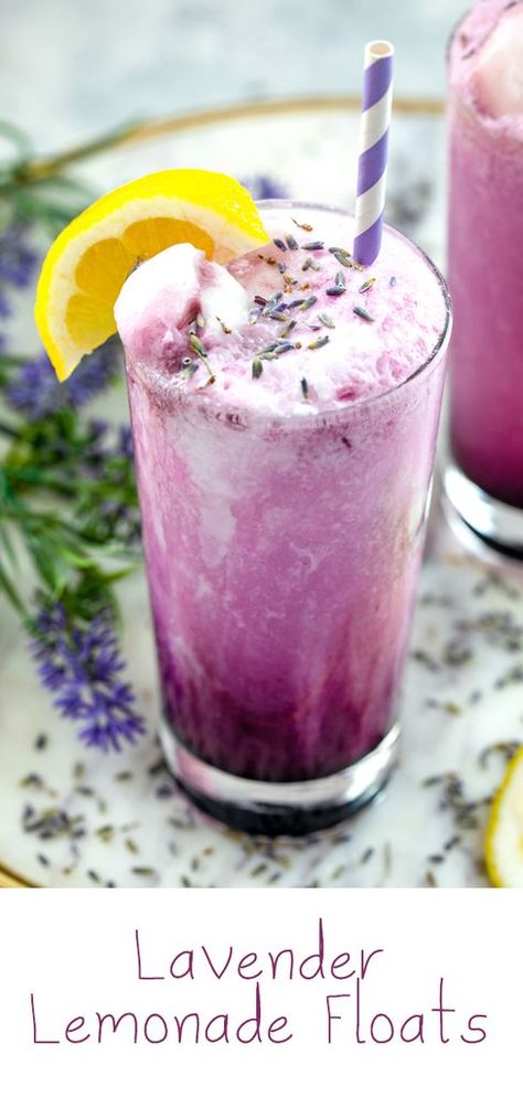 Lavender Drink, Lavender Simple Syrup, Float Recipes, Floral Dessert, Lavender Recipes, Ice Cream Floats, Lemon Sorbet, Lavender Lemonade, Unsweetened Coconut Milk