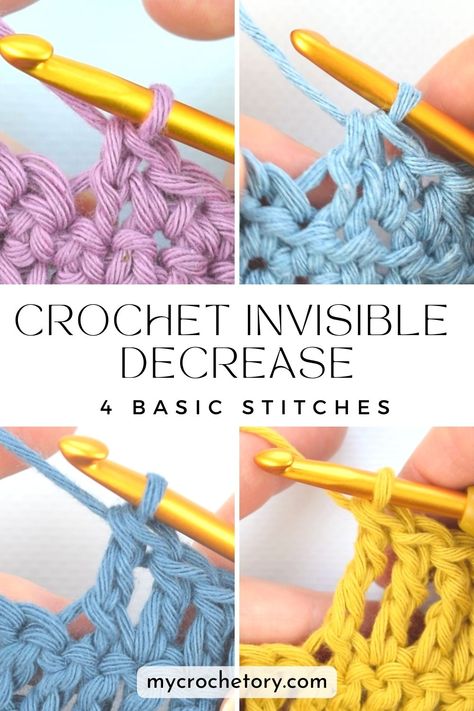 Invisible Decrease, Half Double Crochet Decrease, Crochet Guide, Treble Crochet, Double Crochet Decrease, Crochet 101, Half Double Crochet Stitch, Basic Stitches, Crochet Blanket Designs