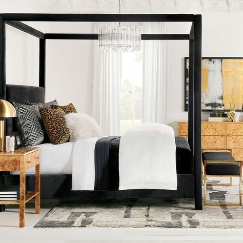 Z Gallerie on Instagram: "Suite Dreams 💤💫 Create a space that feels uniquely you with the perfect blend of rich textures, inviting details, and quality comfort. . . . #zgallerie #zgalleriemoment #designinspiration #interiordesign #decor #glam #furniture #fall #bedroom" Black Canopy Bed, Dining Room Suites, Sleek Coffee Table, Z Gallerie, Living Room Shop, Canopy Bed, Affordable Furniture, Bedroom Suite, Chic Furniture